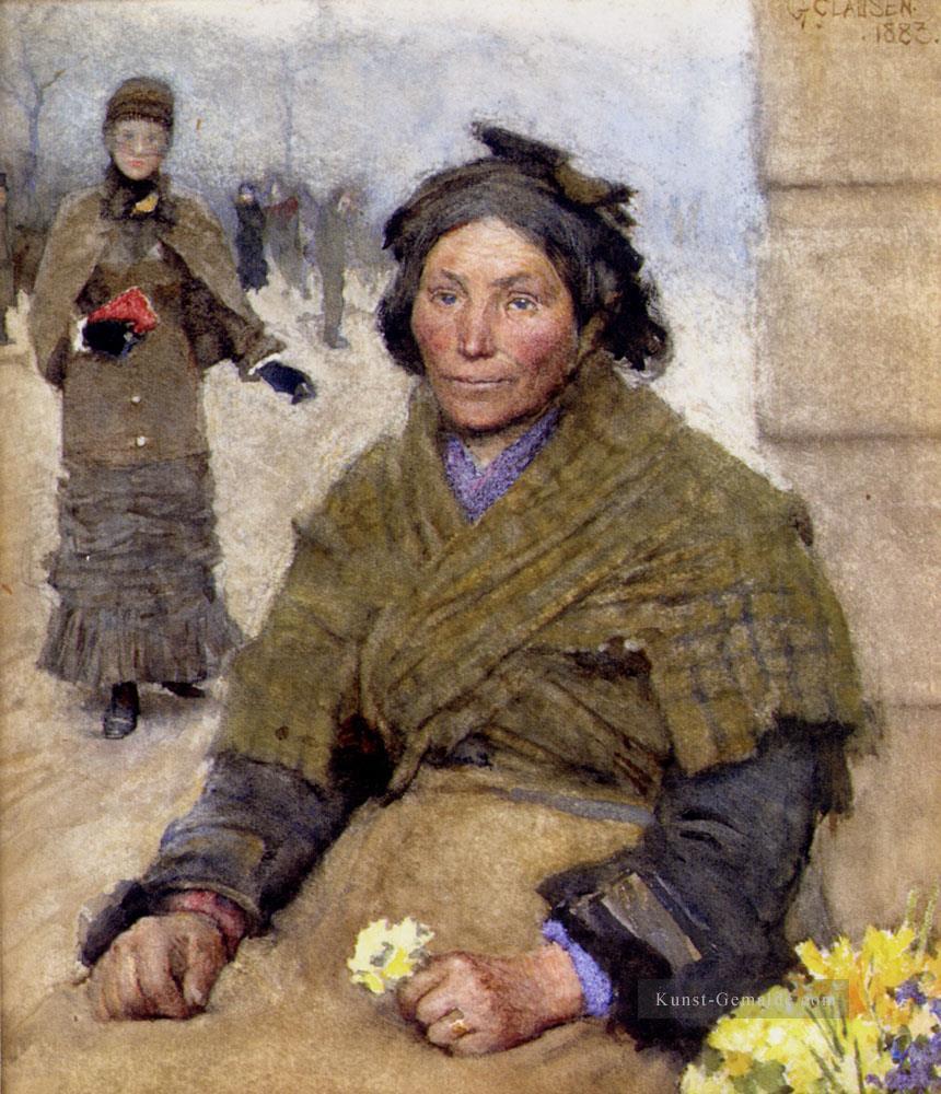 Flora The Gypsy Blume Verkäufer moderne Bauern impressionistischen Sir George Clausen Ölgemälde